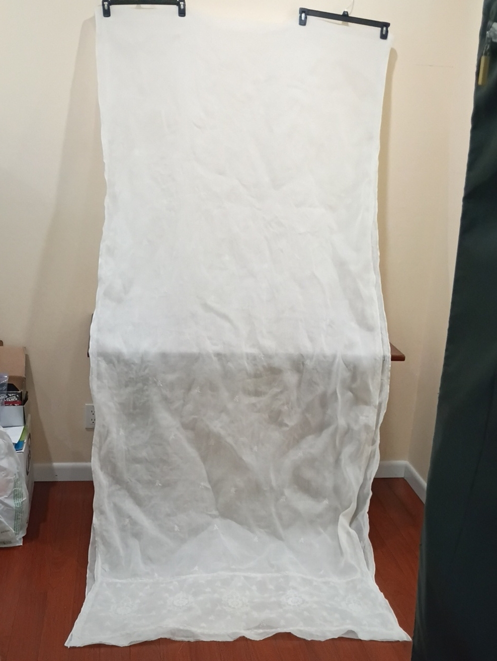 White On White Muslin Cotton Embroidered Chikankari Saree Fabric - Vintage India
